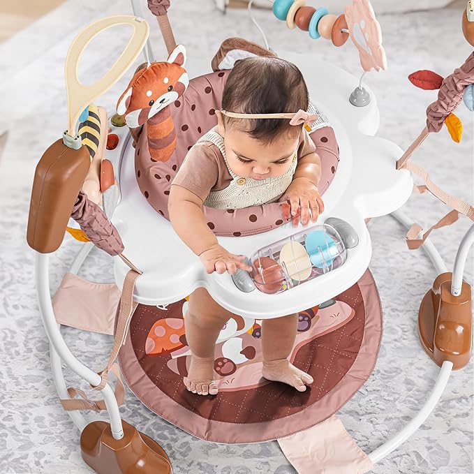 Baby Activity Center, Baby Jumper Activity Center with Music, Interactive Toys, 360° Rotating Seat, 3 Adjustable Heights, Infant Activity Jumper for 6+ Months (Red Panda)