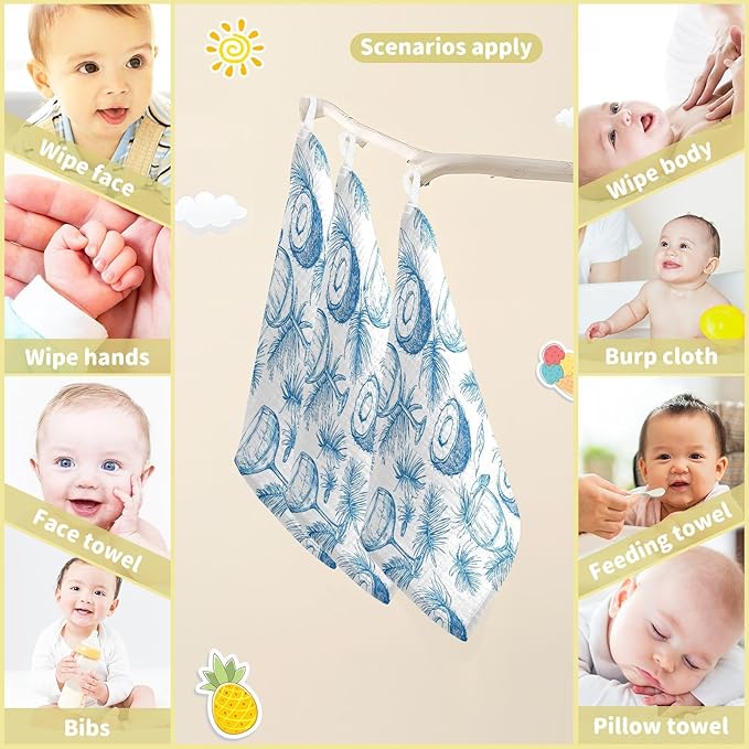 vvfelixl Wine Beach Party Baby Burp Cloths Baby Muslin Washcloths for Boys Girls Cotton Babys Face Towel for Newborn Infants Soft and Absorbent 11.8 X 11.8 in, 5 Pack
