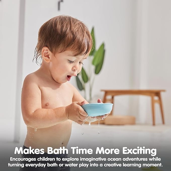 PlanToys® Pastel Blue Rubber Convertible Boat Montessori Water and Bath Play Toy | Cause & Effect, Imagination and Exploration Activity | Eco Friendly Floating Bath Toy
