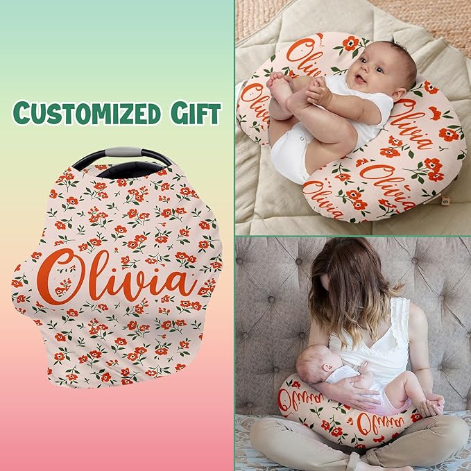 Custom Car Seat Covers for Babies - Breathable Baby Car Seat Cover for Girls Boys, Red Flower Theme Kick-Proof Newborn Carrier Canopy Stretchy Stroller Cover for 4 Seasons