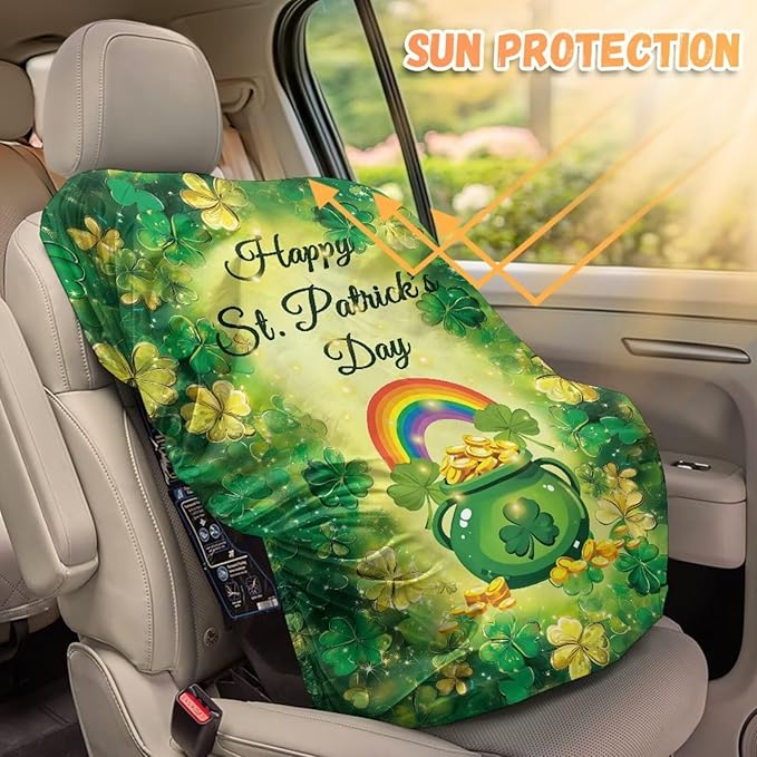 St. Patricks Car Seat Sun Shade Cover Tear-Resistant Child Car Seat Cover St Patricks Day Decorations Foldable Car Seat Canopy