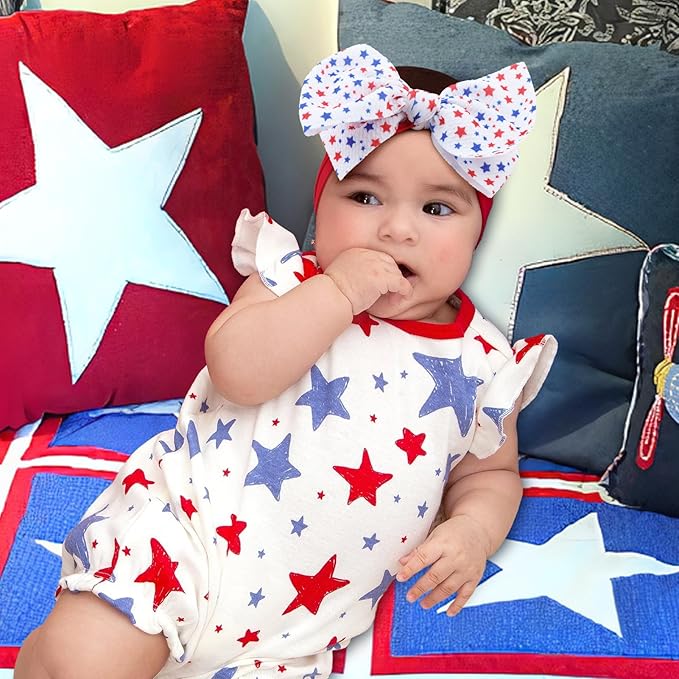 Hairband - 2Pcs 6 inches Baby Girl Bows Headbands with American Flag and Stars, One Size Fit All, Wonderful Gift for 4th of July, Baby Showers, Baby Gifts and Family Photography, Bright Color