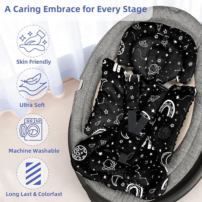 Infant Car Seat Insert with Removable Baby Head Support, Pea Pod Soft & Breathable Baby Car Seat Cushion with Minky Dot Backing, Universal Newborn Carseat Insert Fit for Stroller, Baby Swing, Bouncer
