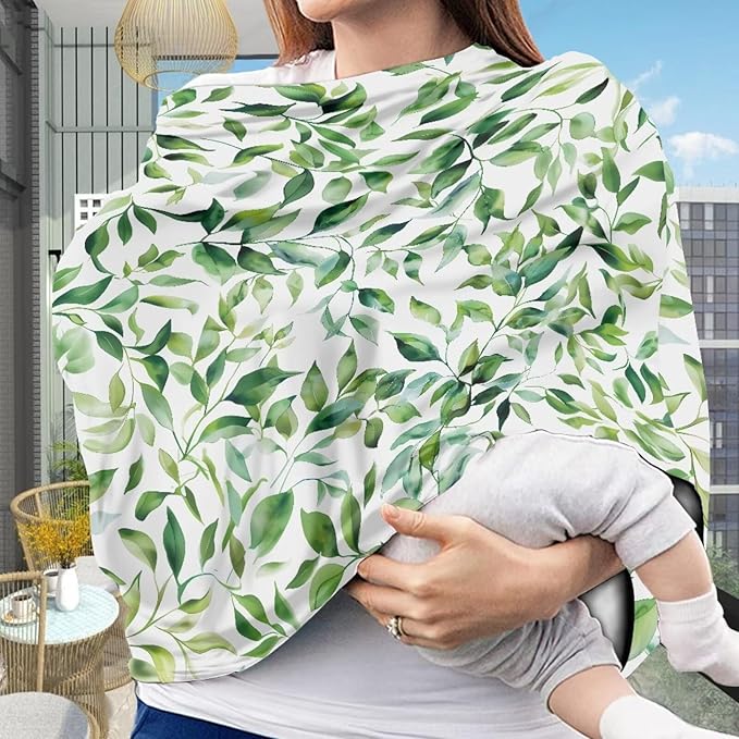 LedBack Green Leaf Stretchy Car Seat Cover for Babies,Nursing Cover Breastfeeding Cover,Soft Breathable Baby Carseat Canopy Nursing Breastfeeding Cover