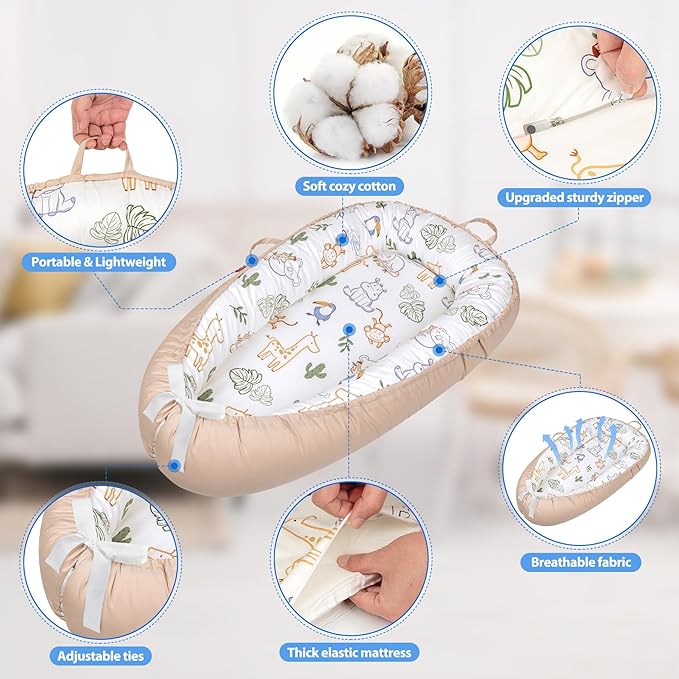 BUTOA Baby Lounger - Breathable & Soft Baby Nest, Portable and Lightweight Tummy Time Lounger for Home and Travel, Ideal Newborn Babies Essentials Baby Shower Gifts