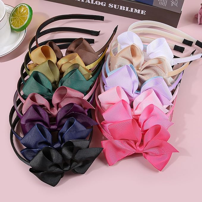 XIMA 16Piece Headband with Bow for Toddlers Teens, 16 Colors Grosgrain Ribbon Bows Hair Bands for Girls,Kids Children and Women, Cute Hairbands for Daily School Hair Accessories
