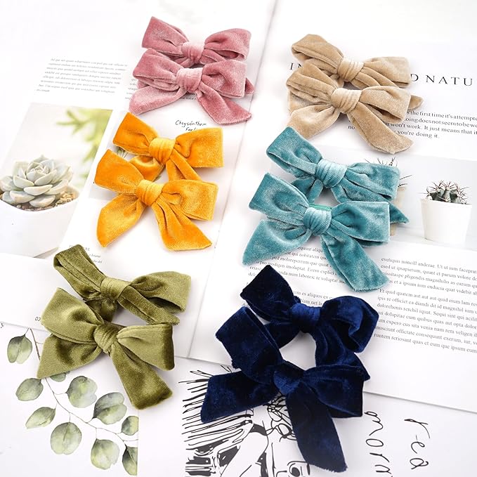 4 inch Velvet Hair Bows Clips, 24pcs Toddler Girls Hair Bows Full Lined Alligator Clip Accessories Baby Girl Ponytail Pigtail Holder 12 Pairs Hair Clips
