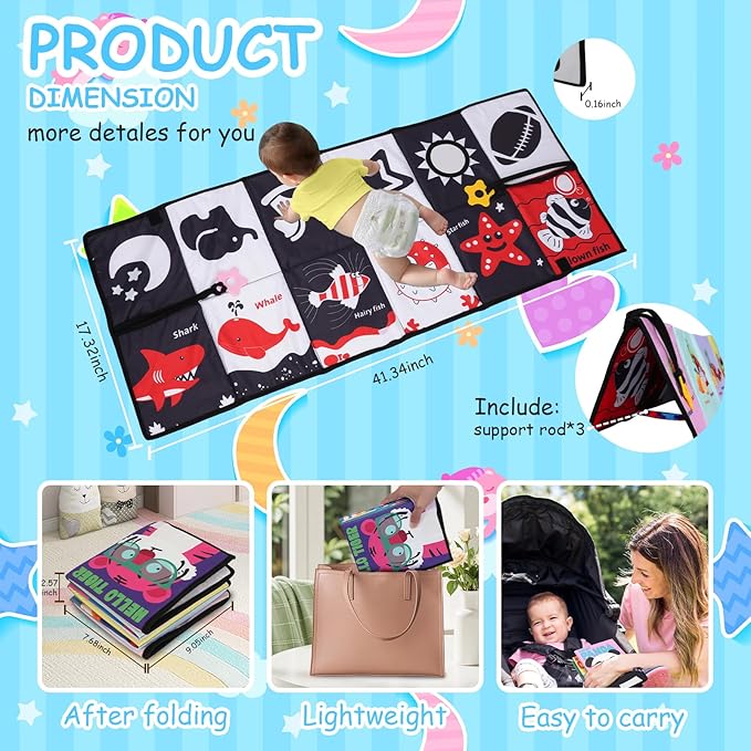 Baby Mirror Tummy Time Toy,High Contrast Baby Toys for Newborn,Extra-Large & Multi-Use Design Indestructible Baby Book Perfect 0-6-12 Months Infant Sensory Toys Gift