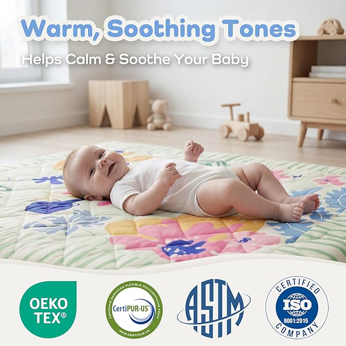 1.5" Thicker Baby Play Mat for Floor, 50x50 Removable & Machine Washable Cover Playpen Mat Softness Foam Mats, Easy-Clean Hygienic, Comfort Safety Kids Crawling (Dazzling World)