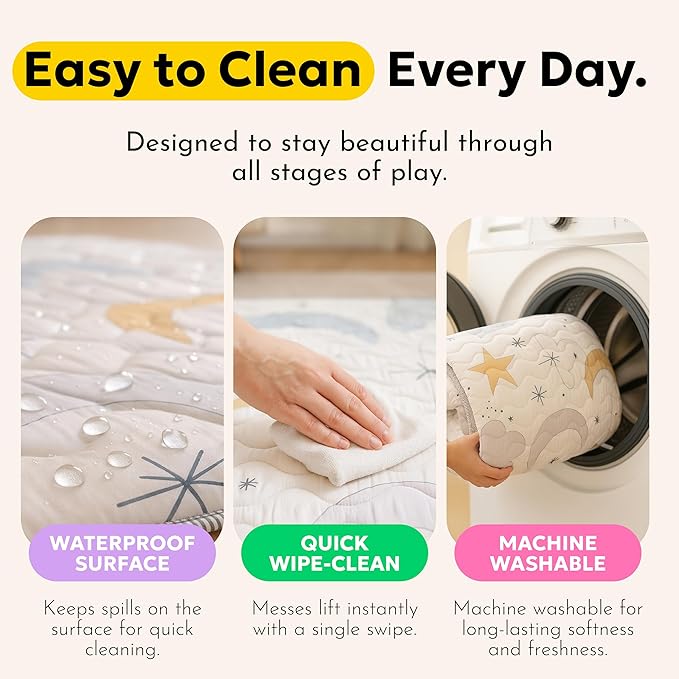 Miotetto Baby Mat for Floor, 73" x 73" Playpen Mat, Thick Soft Foam Padding Baby Play Mat, Portable Quilted playmat - Washable Baby Floor Play mat, Non-Slip Play Mat for Babies & Toddlers