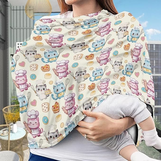 AFPANQZ Cartoon Cats Baby Car Seat Canopy Nursing Cover Sunflower Breastfeeding Scarf Shopping Cart Covers Stroller Sunshade High Chair Cover Car Seat Covers Girls