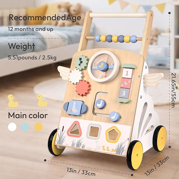 Wooden Baby Walker，Baby Push Walker, Montessori Walker for Babies 12 Months， Baby Sit-to-Stand Learning Walker Toys Gift for Boys and Girls
