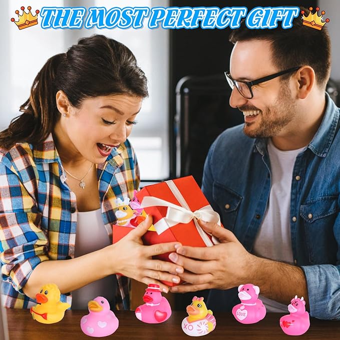 24 PCS Pink Rubber Ducks with Cards and Bands - Bulk Mini Rubber Ducks for Baby Bath Toys, Birthday Party Favors, and Cruise Ship Hiding Fun