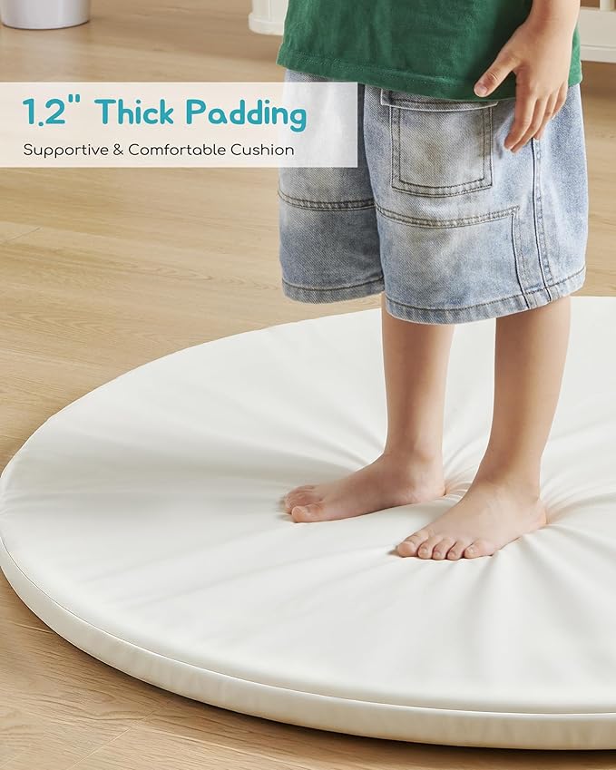 39" Round Baby Mat for Floor, Hypoallergenic Vegan Leather Cover Foam Play Mat for Nursery, Easy to Wipe Clean & Waterproof, Thick Playmat for Infants and Toddlers, 1 Storage Strap Included