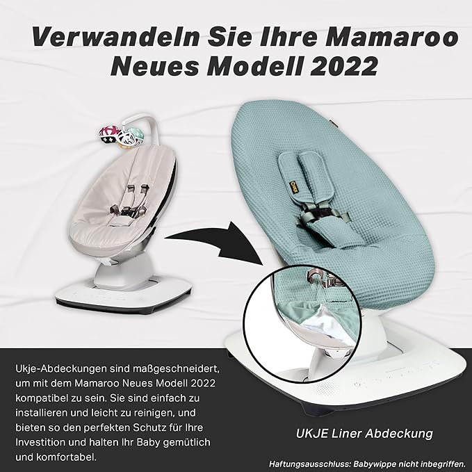 Ukje Protective Swing Cover Compatible with 4moms or MamaRoo 5, Multi-Motion Baby Swing, Baby Swing Liners, Baby Rocker Cover, Easy to Install, Easy to Wash, Handmade in Europe, Jade