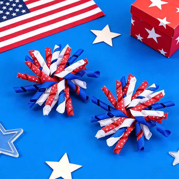 Yxiang Patriotic Korker Hair Bow Clips Hair Accessories for Kids Girls 4th of July Party Accessories Red White Blue Bows Favors Decorations 2pcs