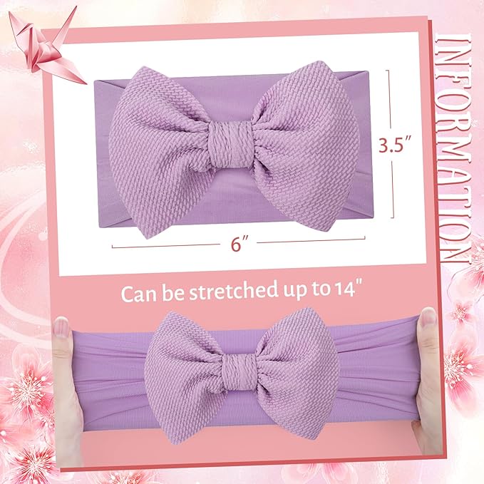 5Pcs Soft Stretchy Baby Girl Headbands 6’’ Nylon Hair Bows for Girls Toddler Hair Accessories Newborn Infant Headband Bows