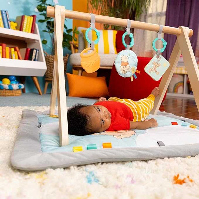 Bright Starts Disney Winnie The Pooh Once Upon a Tummy Time Baby Play Mat, Tummy Time Mat and Play Gym, Blue, Newborn
