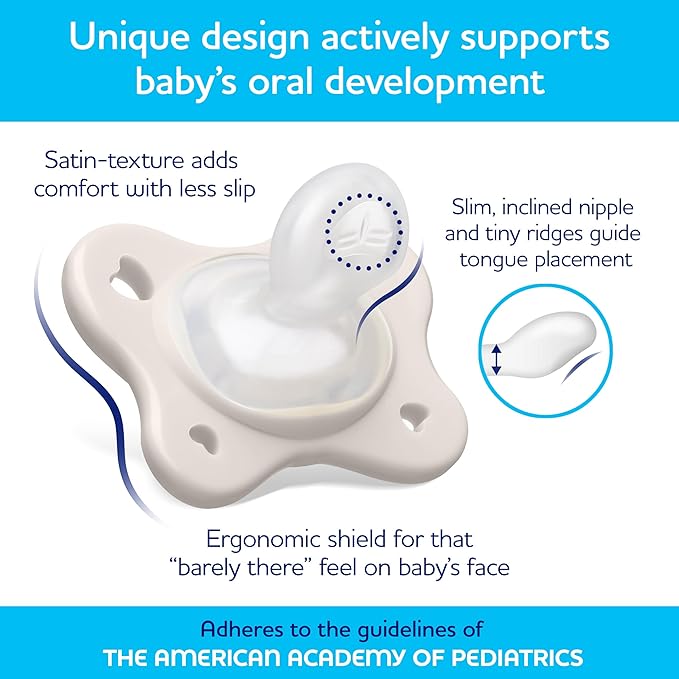 Chicco PhysioForma Dual Soft Orthodontic Pacifier for Babies 6-16 Months, 100% Soft Silicone, Supports Breathing, One-Piece Design, Included Sterilizing Case, BPA Free, 2-Pack, Grey/Dusty Rose
