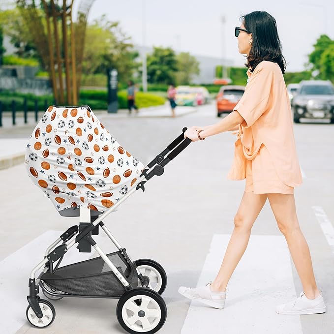 Sweet Jojo Designs Sports Theme Boy Infant Baby Car Seat Cover Nursing Breastfeeding High Chair Shopping Cart Stroller Carseat Canopy Carrier Multipurpose Use Watercolor Vintage Sport Themed Blue Star