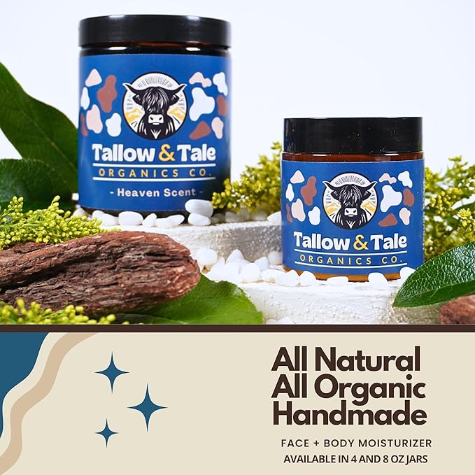 Tallow And Tale Grass-Fed & Finished Organic Tallow Cream | Face & Body Moisturizer | For Sensitive, Dry & Irritated Skin (8 OZ, Heaven Scent - Tea Tree & Rosemary)