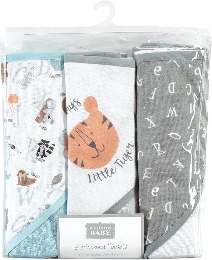 Hudson Baby Unisex Baby Cotton Rich Hooded Towels, Alphabet, One Size