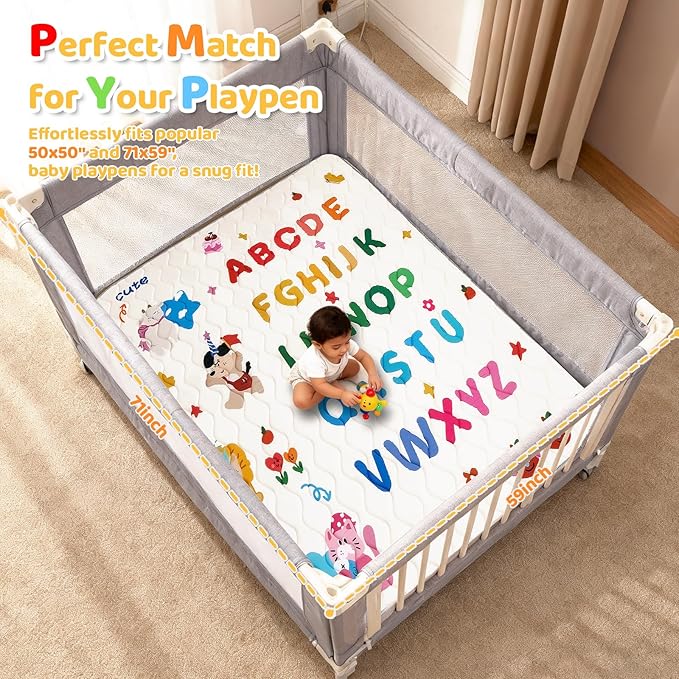 RONGFA Baby Play Mat for Floor, 71'' x 59'' Thicken Foam Soft Padded Mat for Baby, Playpen Mat for Toddlers Infant Kids, Machine Washable, Non-Slip Bottom Safe for Crawling (Circus)