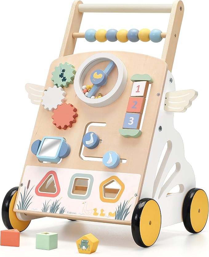 Wooden Baby Walker，Baby Push Walker, Montessori Walker for Babies 12 Months， Baby Sit-to-Stand Learning Walker Toys Gift for Boys and Girls