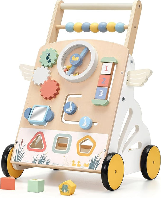 Wooden Baby Walker，Baby Push Walker, Montessori Walker for Babies 12 Months， Baby Sit-to-Stand Learning Walker Toys Gift for Boys and Girls