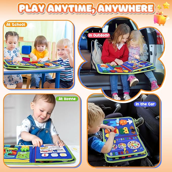 URMYWO Toddler Busy Board - Busy Book Montessori Toys Ages 3 and up - Preschool Learning Activities with Alphabet Number Animal, Educational Travel Toys Birthday Gifts for Kids