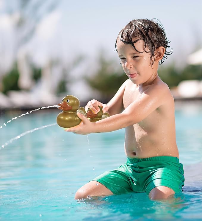 DolliBu Metallic Gold Duck Bath Buddy Squirter - Floating Gold Duck Rubber Bath Toy, Fun Water Squirting Bath Time Play for Toddlers, Animal Toy for Bathtub, Beach, and Pool for Girls and Boys