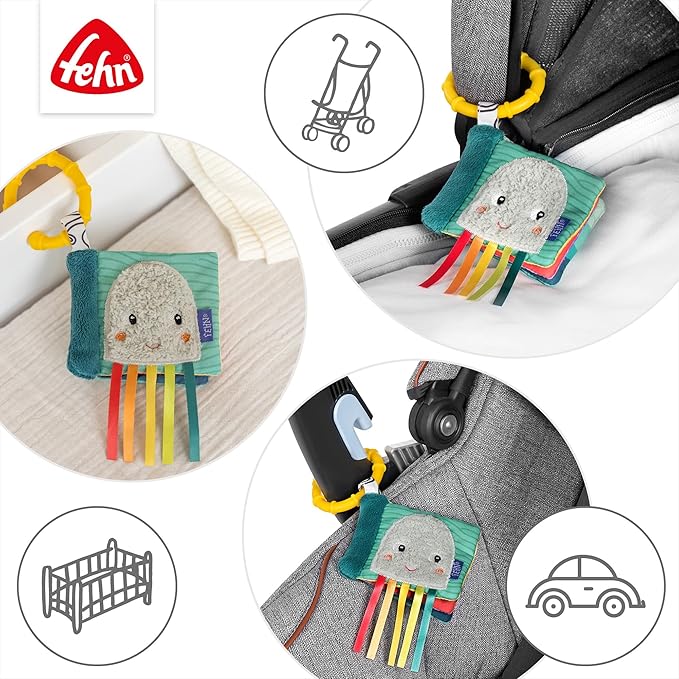 Fehn Mini Book Rustling Octopus – Mini Touch Book: 6 Pages with Exciting Materials and Functions to Touch, Grab and Admire – Optimal for Home and on the Go
