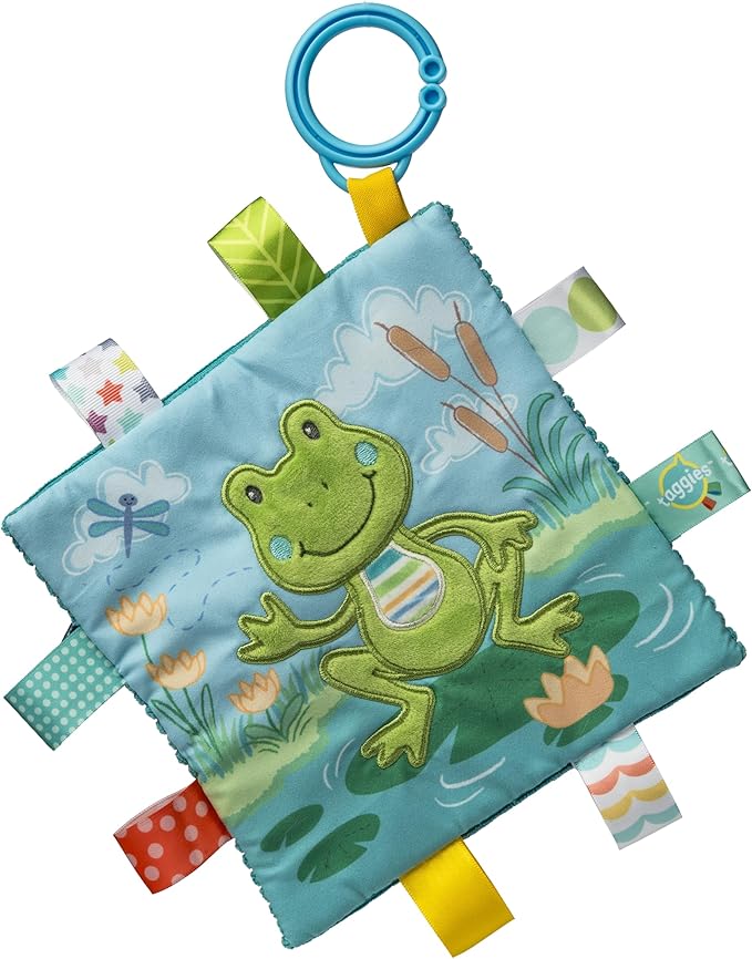 Taggies Crinkle Me Activity Toy with Baby Paper & Squeaker and Sensory Tags, 6 x 6-inches, Green Peepers Frog