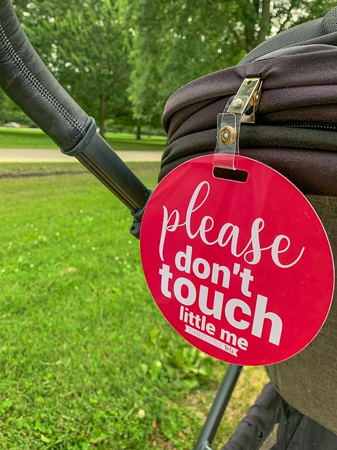 Three Little Tots Two Pack - Pink Please Don't Touch Baby Car Seat and Stroller Signs - CPSIA Safety Tested