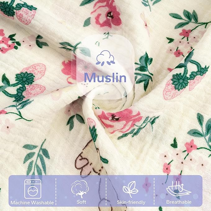 FUNUPUP Muslin Baby Lounger Cover Compatible with Snuggle Me Lounger, Infant Lounger Pillow Cover for Newborn, Removable Newborn Lounger Cover for Boys and Girls, Only Cover, Pink Flower