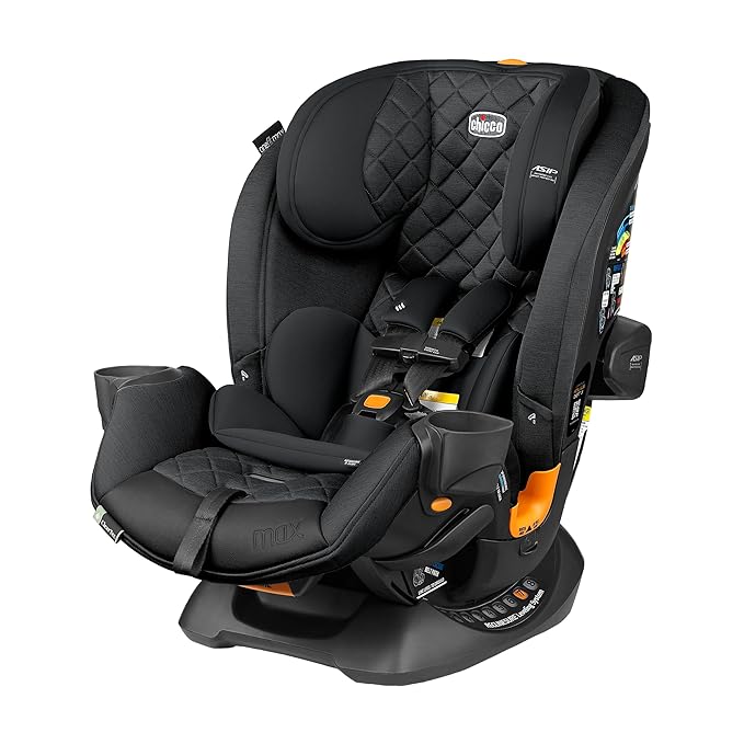 Chicco OneFit Max ClearTex All-in-One Car Seat with LeverLock Installation, Slim Design, Convertible Car Seat, Seat for Infants and Children 5-100 lbs, Energy/Black