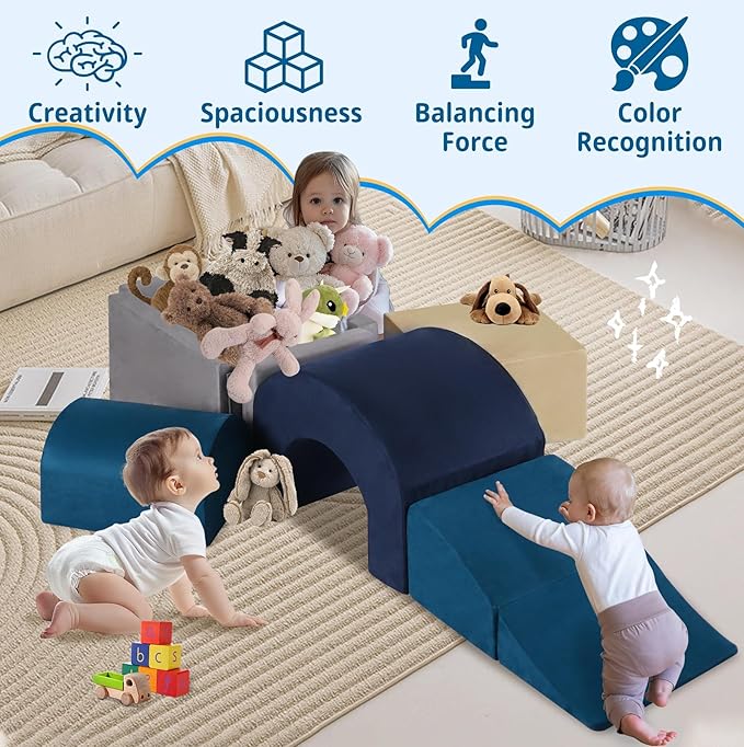 Climbing Toys and Blocks - Indoor Soft Foam Climber PlaySet for Toddlers, Kids, and Babies Ages 1-3 - Perfect for Crawling and Ball Pit Play