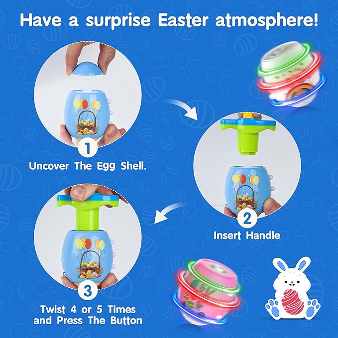 6 Pack Spinning Tops Toys, Lighting & Singing Colorful Eggs, Party Favor Easter Basket Stuffers for Boys & Girls Ages 3-6