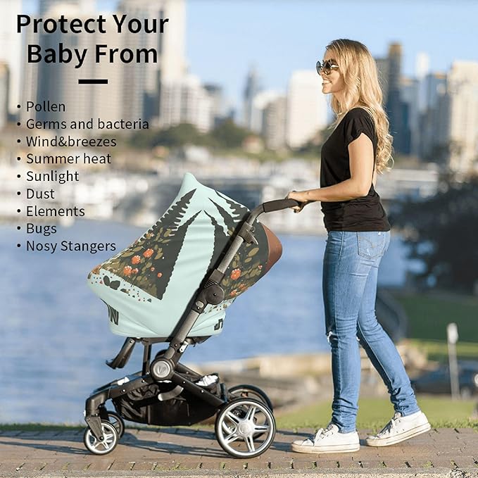 Personalized Bear Baby Car Seat Cover with Name,Multi-Use Canopy for Nursing, Strollers,Shopping Carts,Customized Breastfeeding Cover, Full Privacy,Infant Stroller Cover