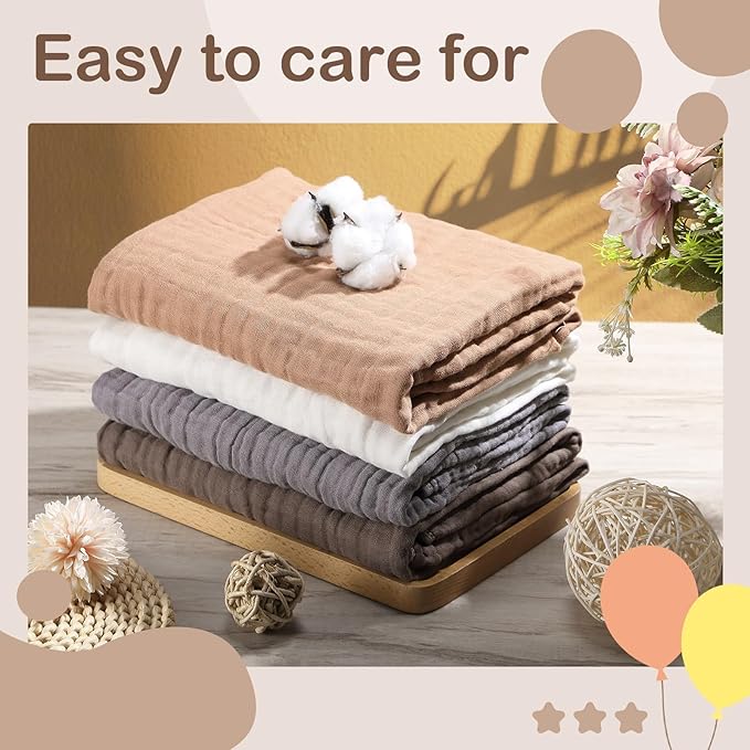 Peryiter 4 Pcs Muslin Hooded Baby Towels 32 x 32 Inch Cotton Newborn Bath Essentials Muslin Infant Blankets Absorbent Registry Gifts for Girl Boy Kids Baby Shower (White,Coffee,Blue)