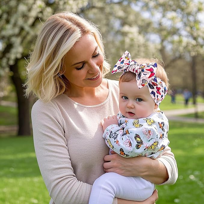 LemonSpce Handmade Baby Head wrap with Bows Stretchy Soft Infant Comfortable Baby Bow for Newborn girls and boys,Toddler-Trendy Designs,Butterfly Printed Hair Accessories