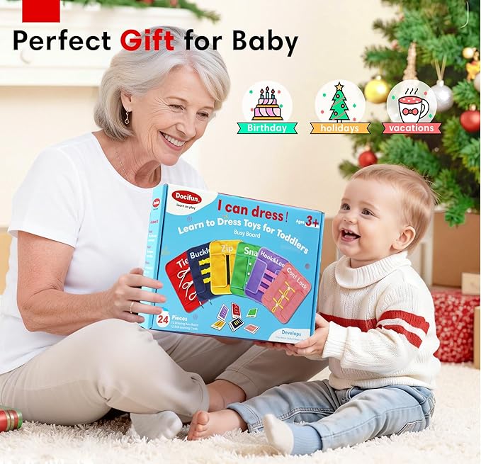Toddlers Busy Board Montessori Toys for 3 Years Old Girls Boys Birthday Gifts, 12-in-1 Sensory Developmental Toys Educational Activities for Preschool Learning Fine Motor Skills