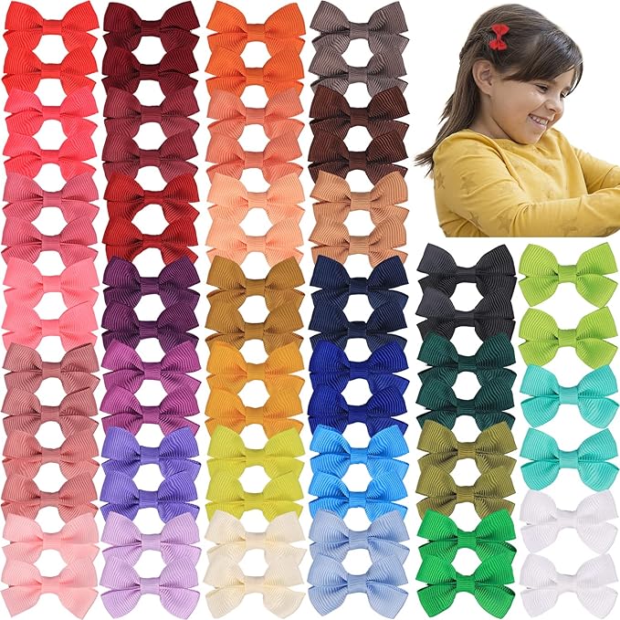 70Piece 2inch Hair Bows for Baby Girls,35colors in Pairs Grosgrain Boutique Solid Ribbon Mini Bows Alligator Clips for Newborn Girls Infants Toddlers