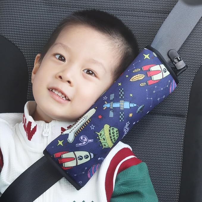 Car Seat Belt Pillow for Kids with Clips,Seat Strap Belt Covers Pad Cushion,Car Seatbelt Cover Pillows for Toddlers(Space Blue)