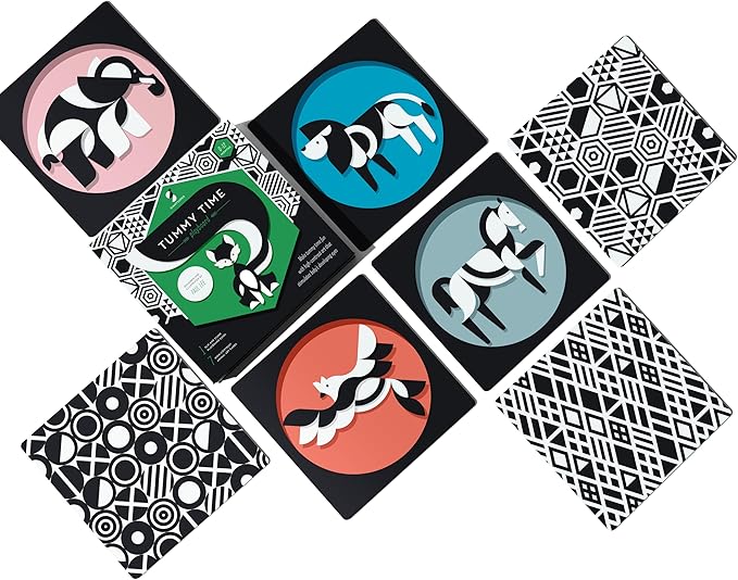 Tummy Time Playboard + Art Cards: Brain Development Montessori Sensory High Contrast Cards and Mirror