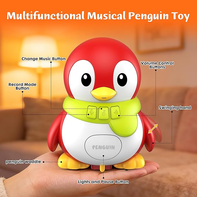 Baby Toys 6-12 Months, Musical Red Penguins Crawling Infant Toys, Early Learning Toy for Tummy Time with Light & Sound, Birthday Gifts for Babies Newborn Boys Girls 6 7 8 9 10 11 Months 1 Year Old