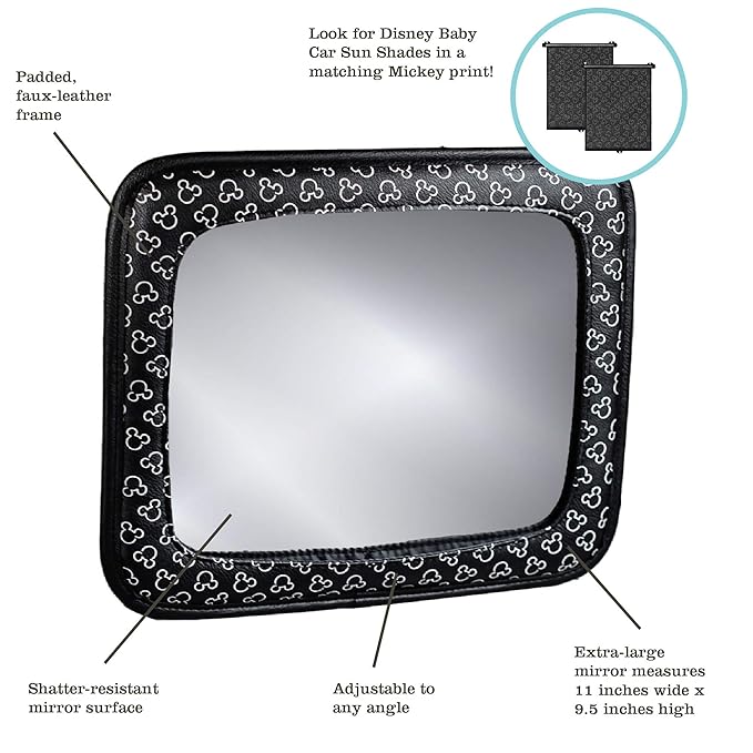 Disney Baby by J.L. Childress Rear View Baby Car Seat Mirror - Rear Facing Infant, Toddler, or Child, Travel Essentials, Shatterproof & Extra Clear, Adjustable, Universal Fit - Mickey Mouse
