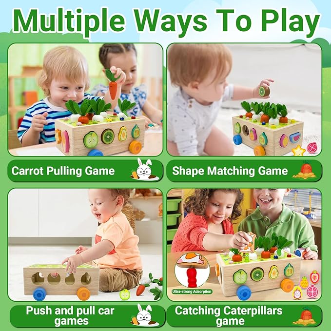 MEGRANATE Montessori Wooden Shape Sorter for Baby Carrot Shape Sorting Toy for Toddlers 3+ Montessori Shape Puzzles Fine Motor Toys Sensory Learning Educational Toys for Kids 1 2 3 4 5 6 Years Old