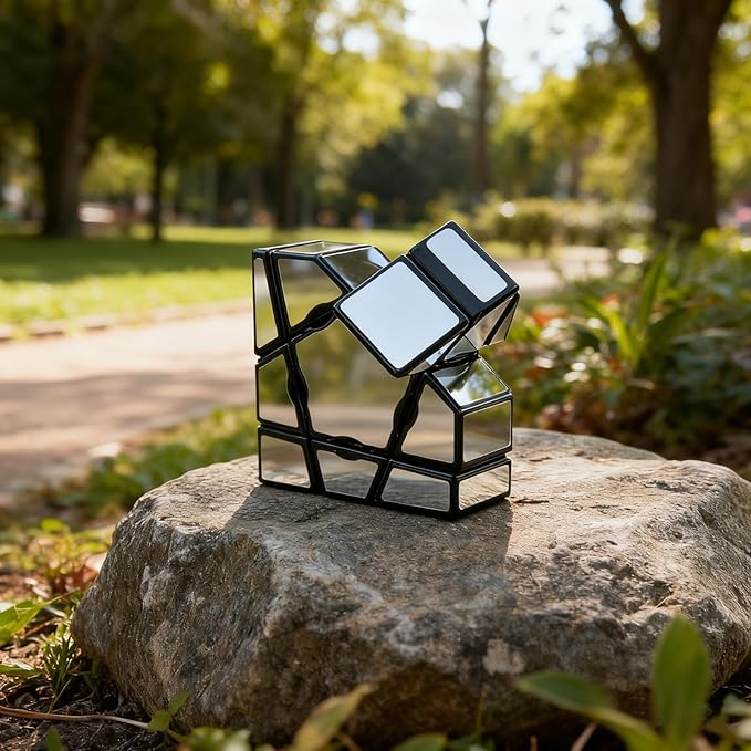AI-YUN Mirror Cube Set, Speed Cube Set of 4 Pack, 1x3x3 Ghost Cube, 2x2 3x3 Mirror Blocks, 3x3 Windmill Cube, Brain Teasers, Puzzle Toys, Silver