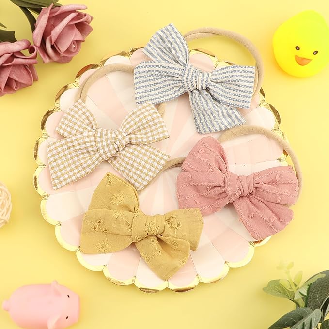 AQOKKA Baby Girl Headbands with Bows Soft Nylon Newborn Toddler Hairbands Handmade Baby Hair Accessories for Infant Girls Kids